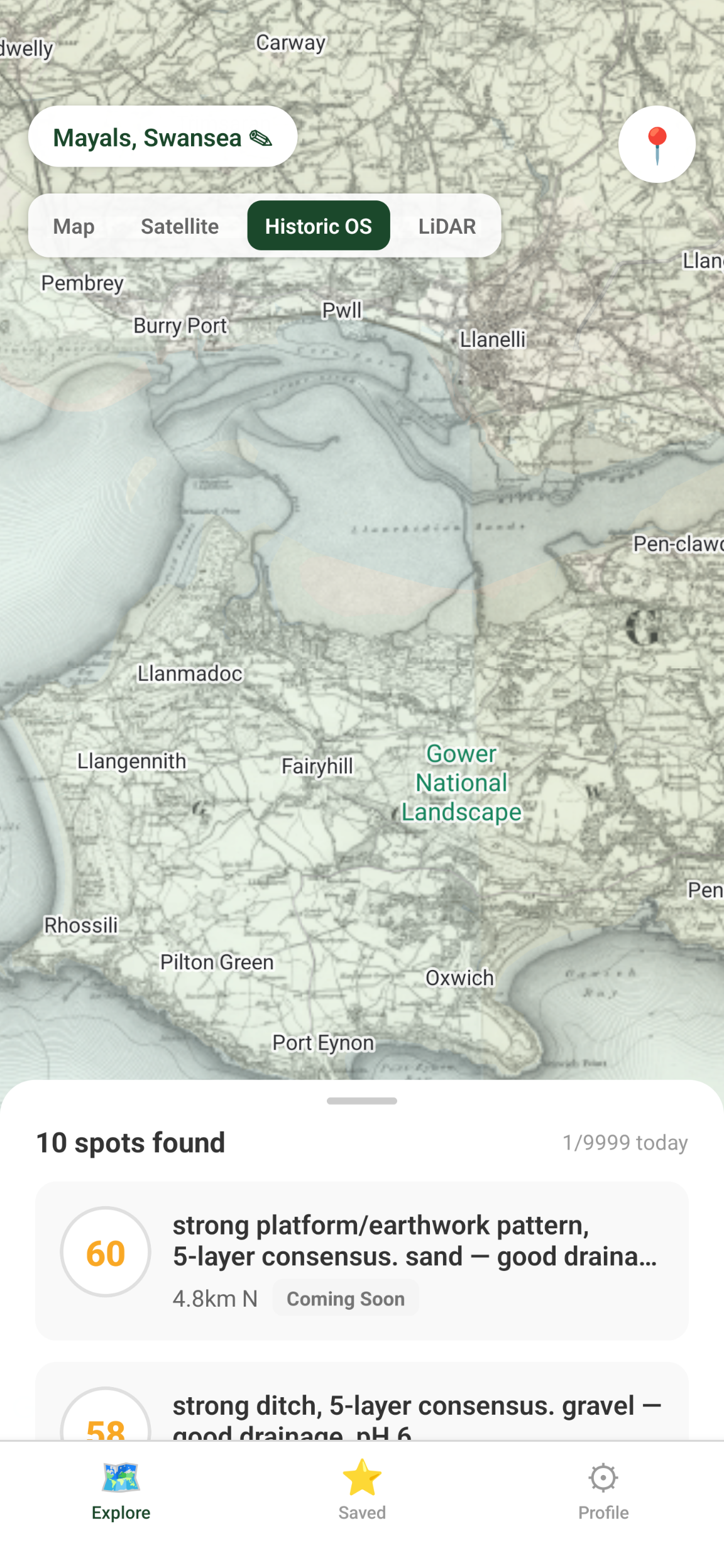 RelicRoute map view showing detectability scores across the landscape
